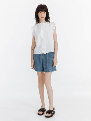 White Cotton Lace Sleeveless Top