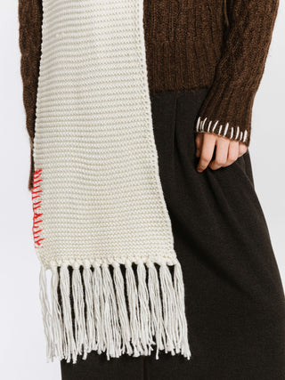 Fringed Long Scarf with Wool Blend