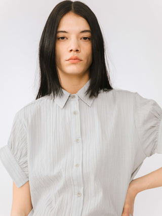 Loose Shirt with Pleated Short Sleeves