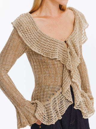 Special Yarn Hollowed Long Sleeves Knit Top