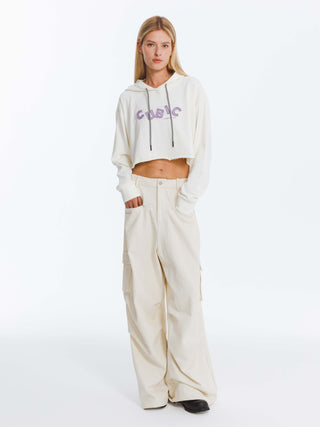 CUBIC Print Hooded Cropped Sweatshirt