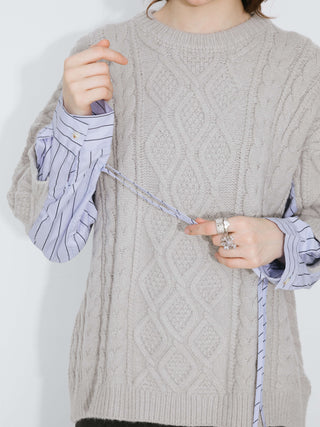 Cable Knit Jumper With Shirting Sleeves