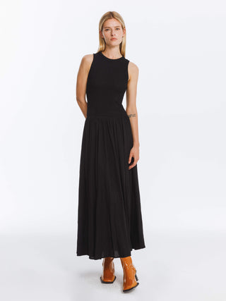 Black Textured Knitted Sleeveless Dress