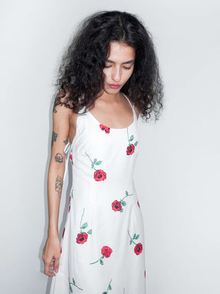 Rose Printed Fitted Sling Dress