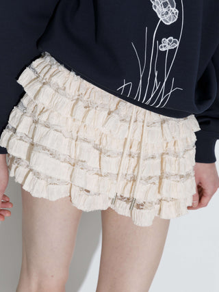 Lace Tiered Mini Skirt with Elastic Waist