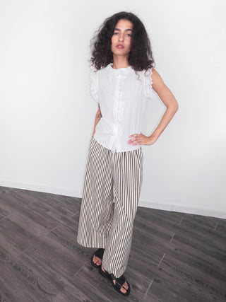 Elastic Waist Striped Straight Trousers