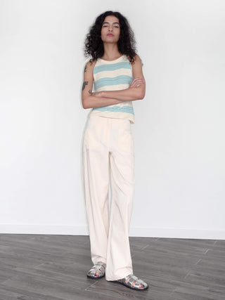 High Waisted Cotton Straight Trousers