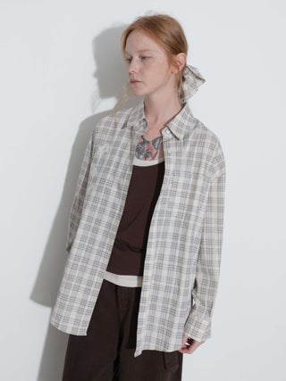 100% Cotton Embroidered Lace Checkered Oversized Shirt