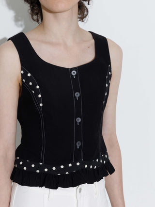 Buttoned Sleeveless Color-Block Lace Vest