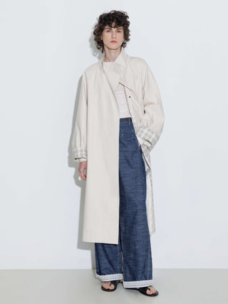 Funnel Neck Colorblock Cuff Trench Coat