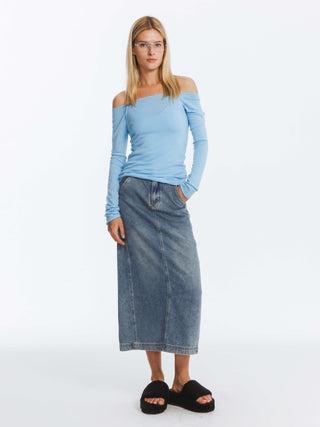 High Waisted A-line Denim Skirt