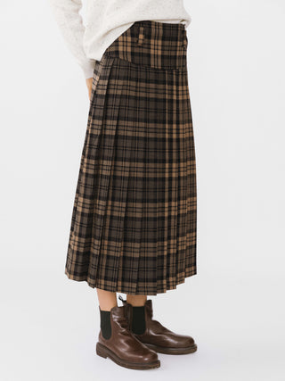 Checked Pleated Midi Skirt
