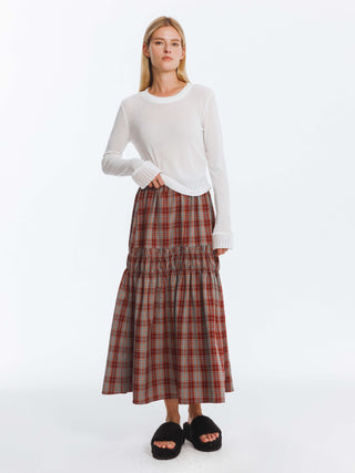 Elastic Drawstring High Waist Checked Skirt