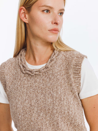 Heathered Knitted Vest with Chain Knit Collar