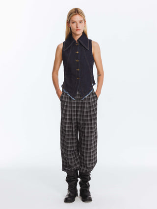 Wide Leg Tartan Casual Trousers