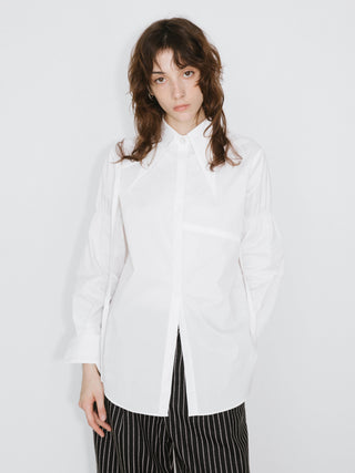 Pointed Collar Drawstring Pleated Shirt