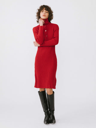 Large Lapel Red Knit Dress