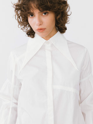 Pointed Collar Drawstring Pleated Shirt