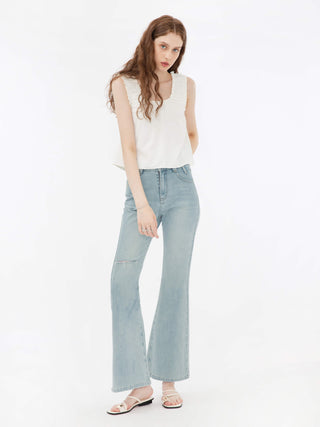 Distressed Wide Leg Flared Jeans