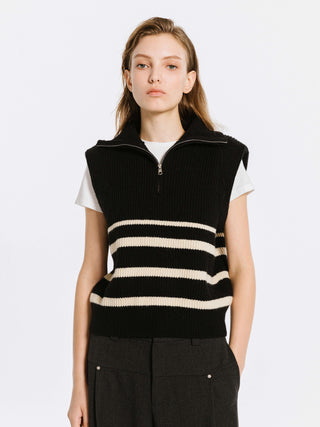 Half-zip Sleeveless Knit Top with Wool Blend