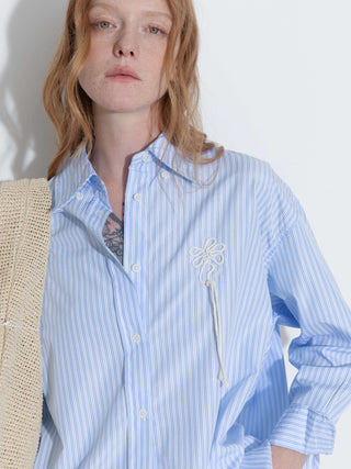 Loose Striped Shirt with Cord Embroidery