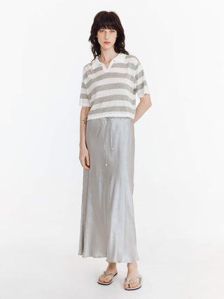 Knitted Wide Stripe Lapel T-shirt