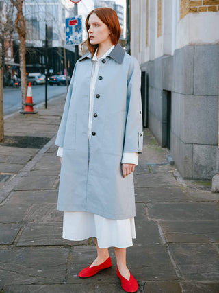 Color-Blocked Collar Long Trench Coat