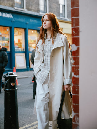 Funnel Neck Colorblock Cuff Trench Coat