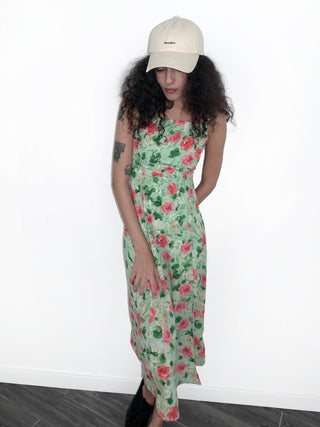Rose Print Sleeveless Slit Dress