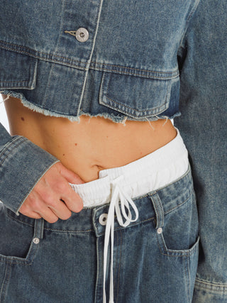 Extra Cropped Frayed Denim Jacket