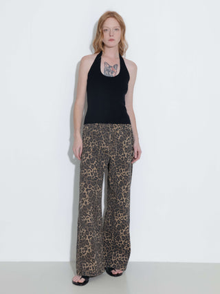 Leopard Wide Leg Denim Jeans