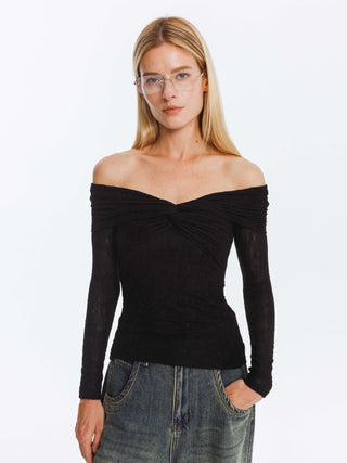 Pleated Off Shoulder Long Sleeves Top