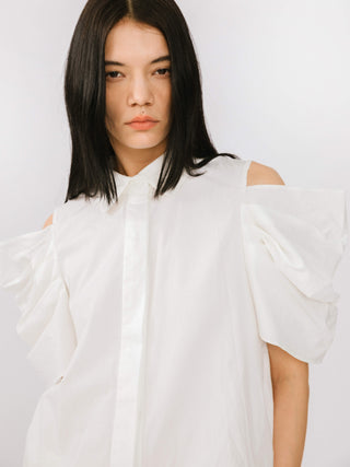 Off-Shoulder Short Sleeve Cotton Shirt