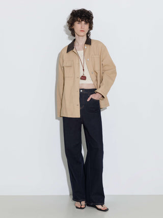 Cotton Loose Lapel Jacket with Asymmetric Pockets