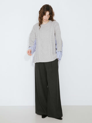 Cable Knit Jumper With Shirting Sleeves