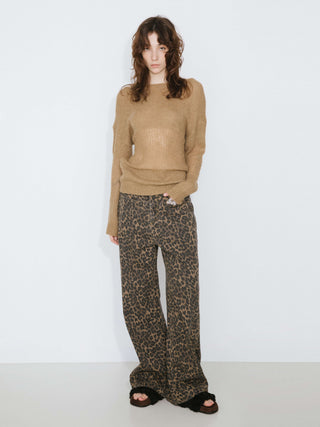 Wide Leg Leopard Print Denim