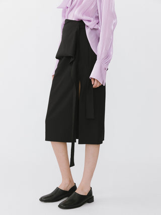 Black Belted Slit Pencil Skirt