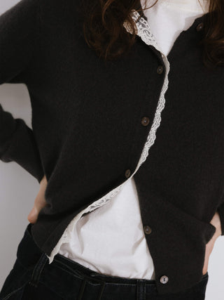 Lace Trim Knit Wool Cardigan