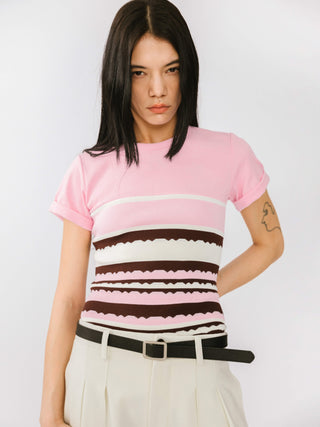 Round Neck Striped Color Block Knitted T-shirt