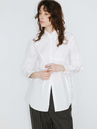 Pointed Collar Drawstring Pleated Shirt