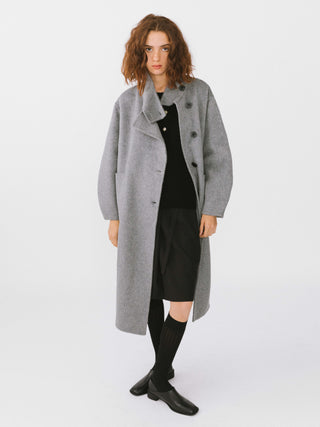 High Collar Asymmetric Cashmere Long Coat