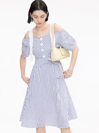 Striped Off-Shoulder Sling Dress