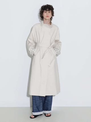 Funnel Neck Colorblock Cuff Trench Coat