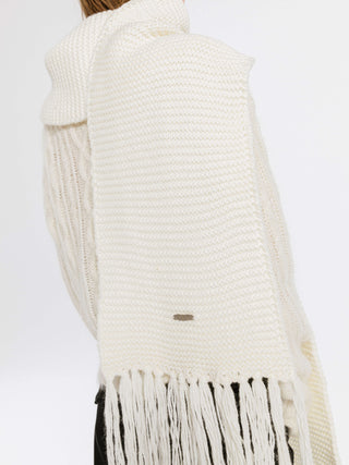 Fringed Long Scarf with Wool Blend