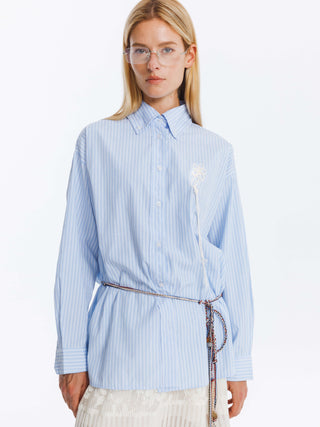 Loose Striped Shirt with Cord Embroidery