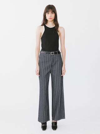 Pinstriped Wide Leg Cropped Jeans