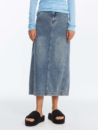 High Waisted A-line Denim Skirt