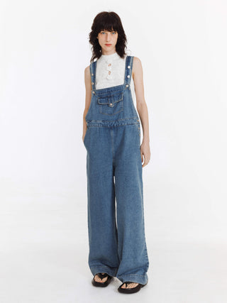 Heavy Washed Retro Denim Overalls