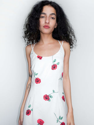 Rose Printed Fitted Sling Dress