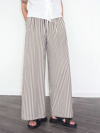 Elastic Waist Striped Straight Trousers